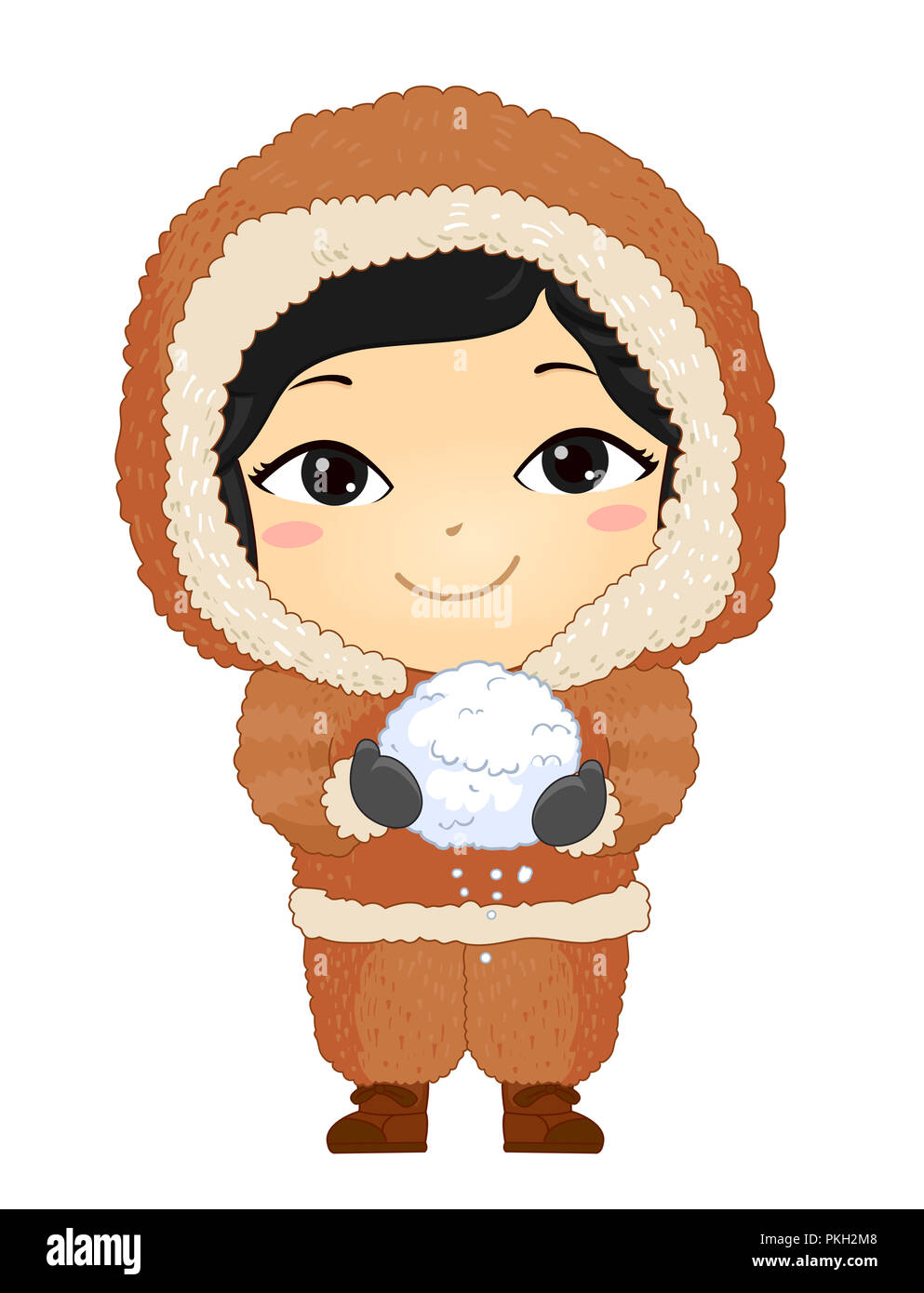 Illustration d'un enfant esquimau fille tenant une boule de neige Banque D'Images