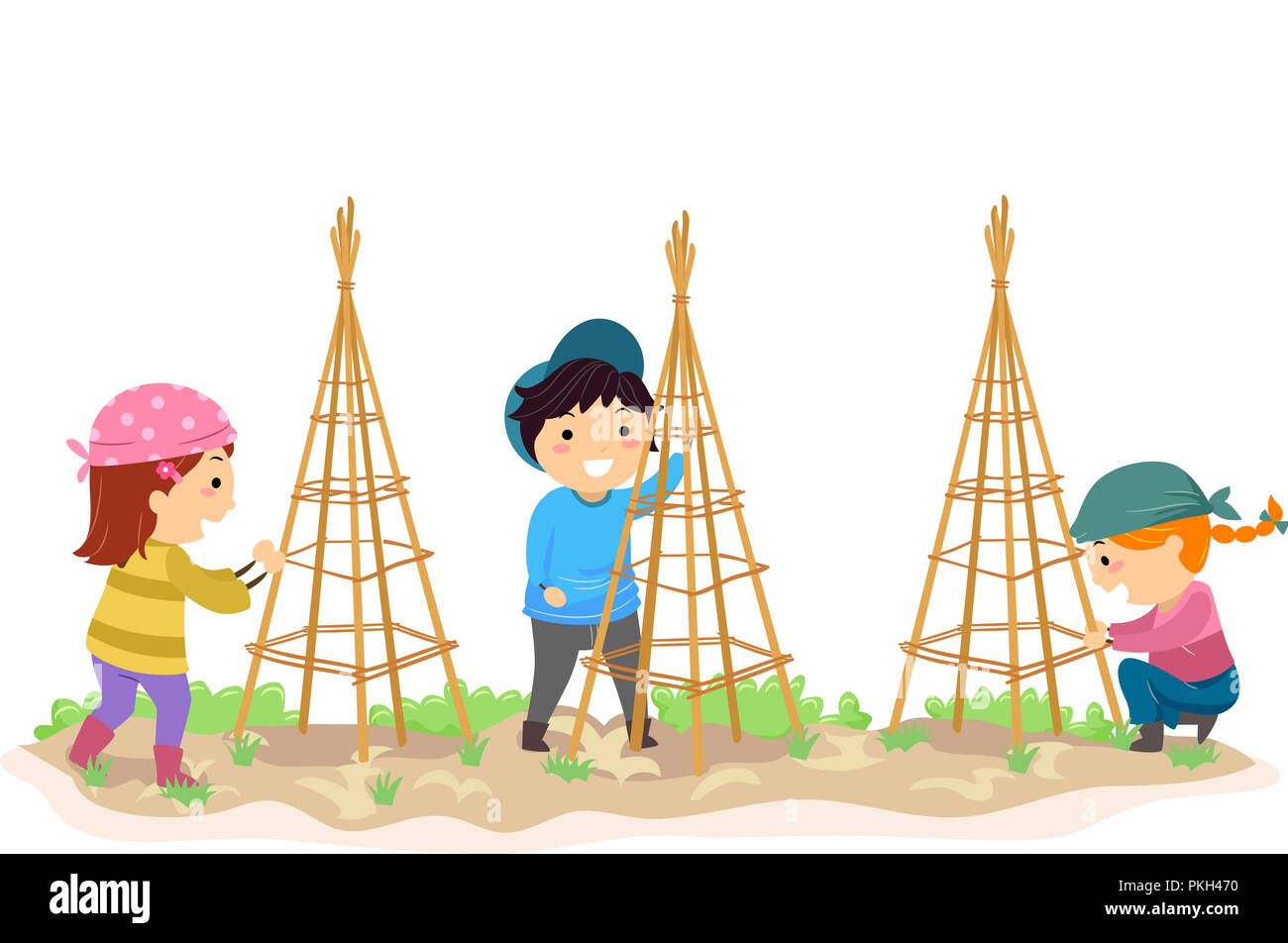 Illustration de Stickman Kids de treillis en bois dans le jardin Banque D'Images