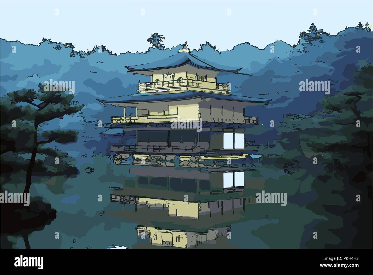 Vector Illustration du pavillon d'Or - Kyoto, Japon Illustration de Vecteur
