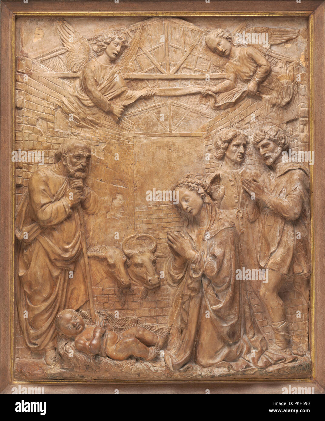 L'Adoration des bergers. En date du : ch. 1475/1485. Dimensions : hors tout : 81 x 65 cm (31 7/8 x 25 9/16 in.) : 132,7 x 102,9 encadrée) x 11,1 cm (52 1/4 x 40 1/2 x 4 3/8 in.). Technique : terre cuite. Musée : National Gallery of Art, Washington DC. Auteur : Francesco di Simone Ferrucci. Banque D'Images