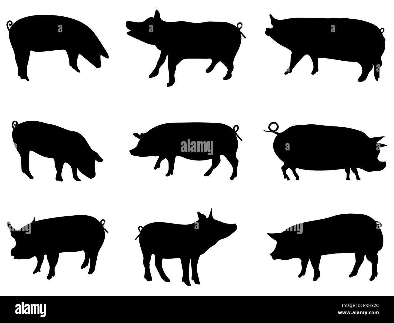 Jeu de silhouettes de porcs Illustration de Vecteur