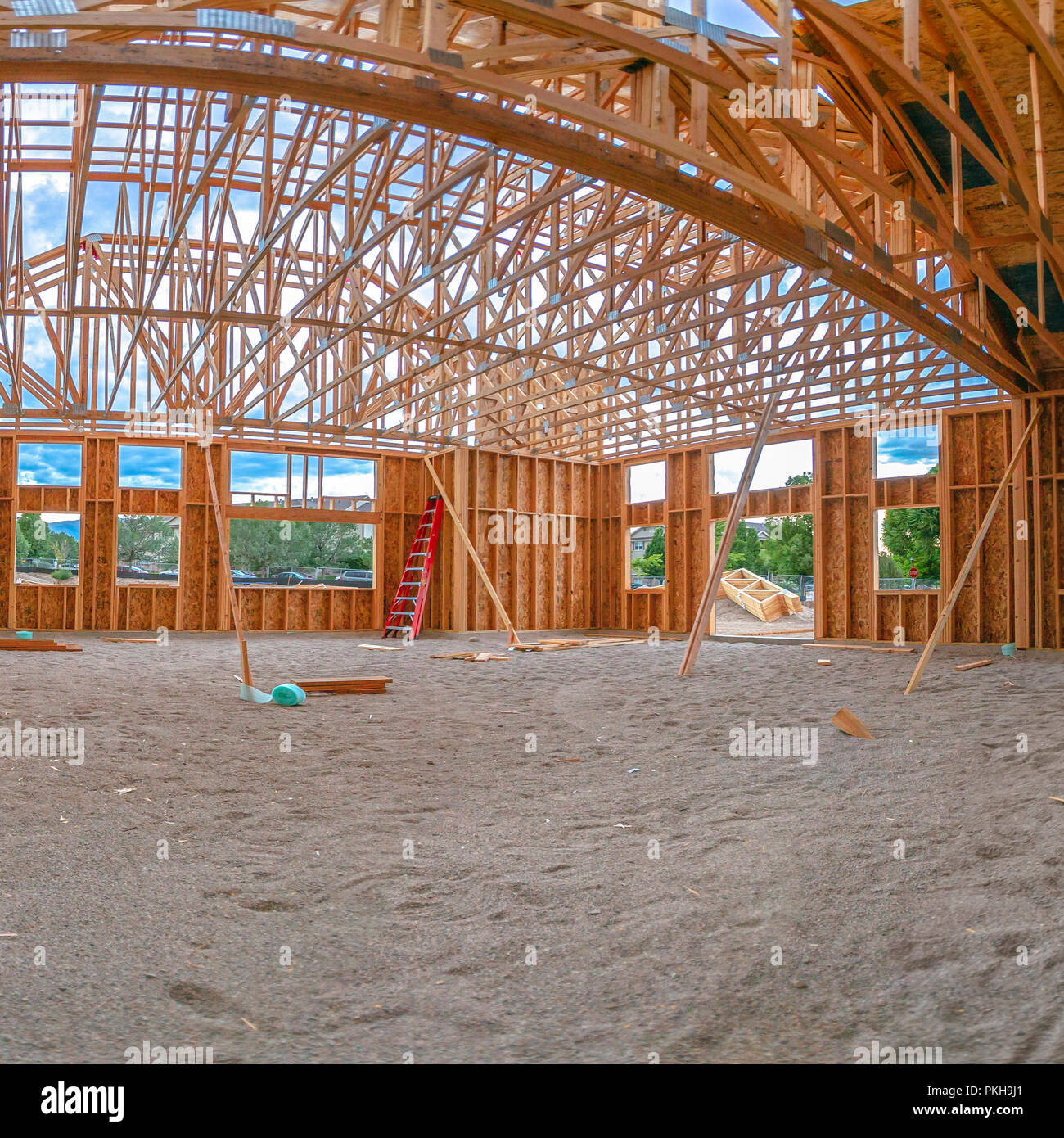 En construction d'échafaudage en bois de construction Banque D'Images