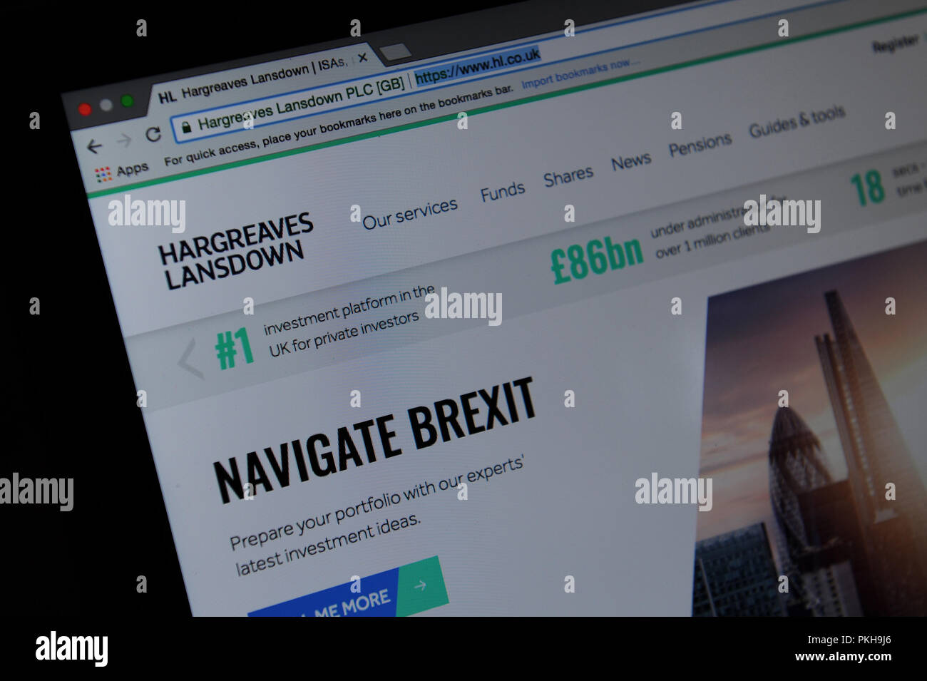 Naviguer Brexit vu sur le site web de Hargreaves Lansdown Banque D'Images