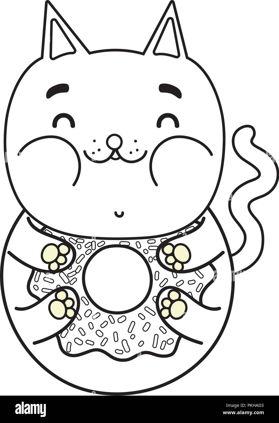 Contours Kawaii Chat Drole Delicieux Donut Image Vectorielle Stock Alamy