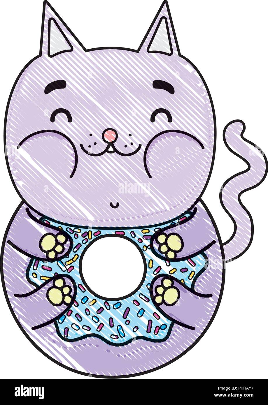 Kawaii râpé délicieux chat drôle donut Illustration de Vecteur