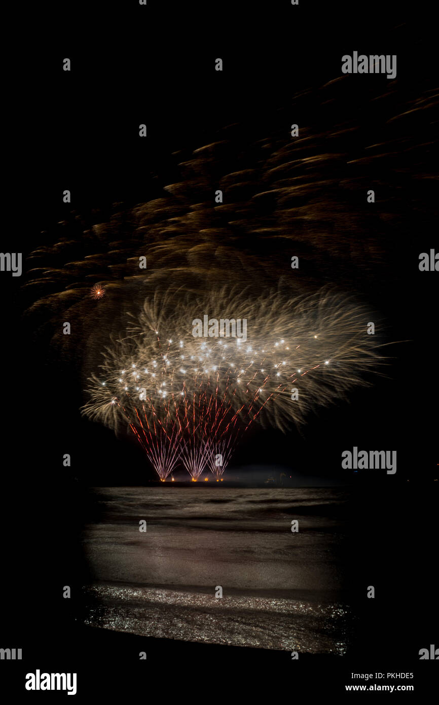 L'été de l'événement annuel d'artifice à la plage de Scheveningen à La Haye le 17 août, La Haye, Pays-Bas, Europe, Fireworks par pays Chine Banque D'Images