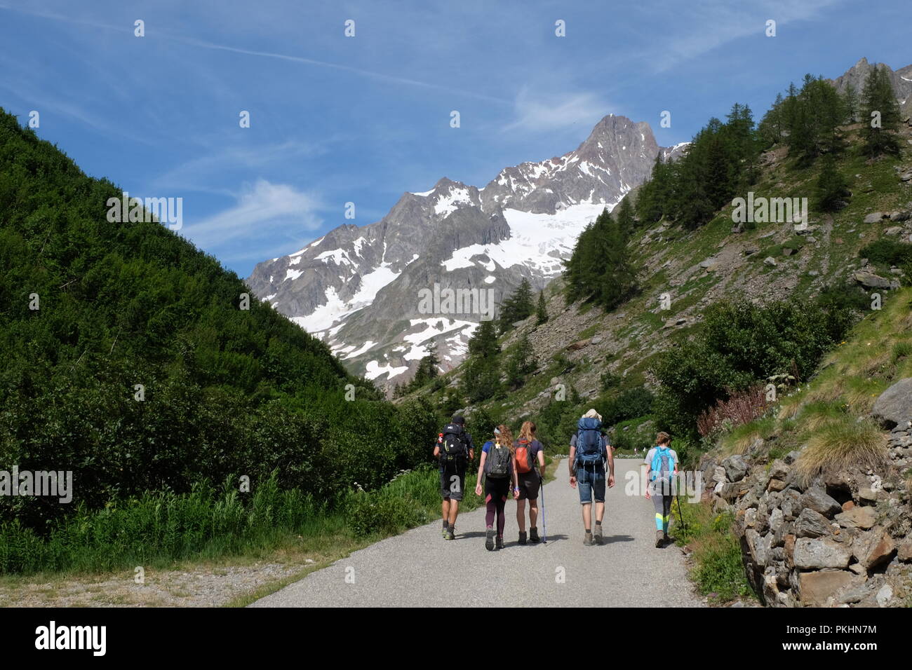 Vue générale du Mont Blanc le long du trek qui traverse la Suisse, la France et l'Italie Banque D'Images