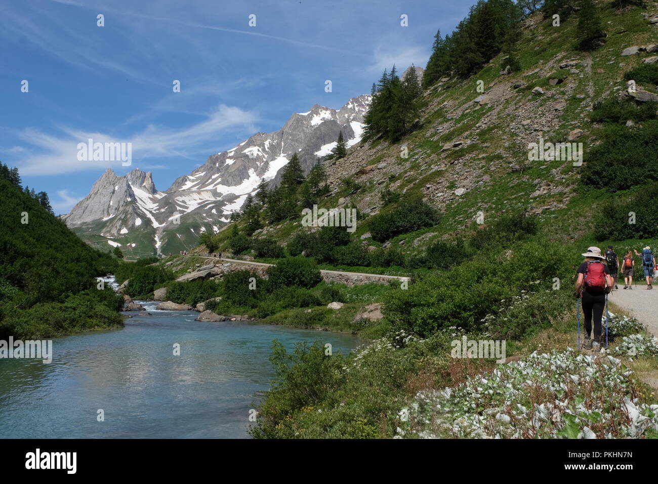 Vue générale du Mont Blanc le long du trek qui traverse la Suisse, la France et l'Italie Banque D'Images