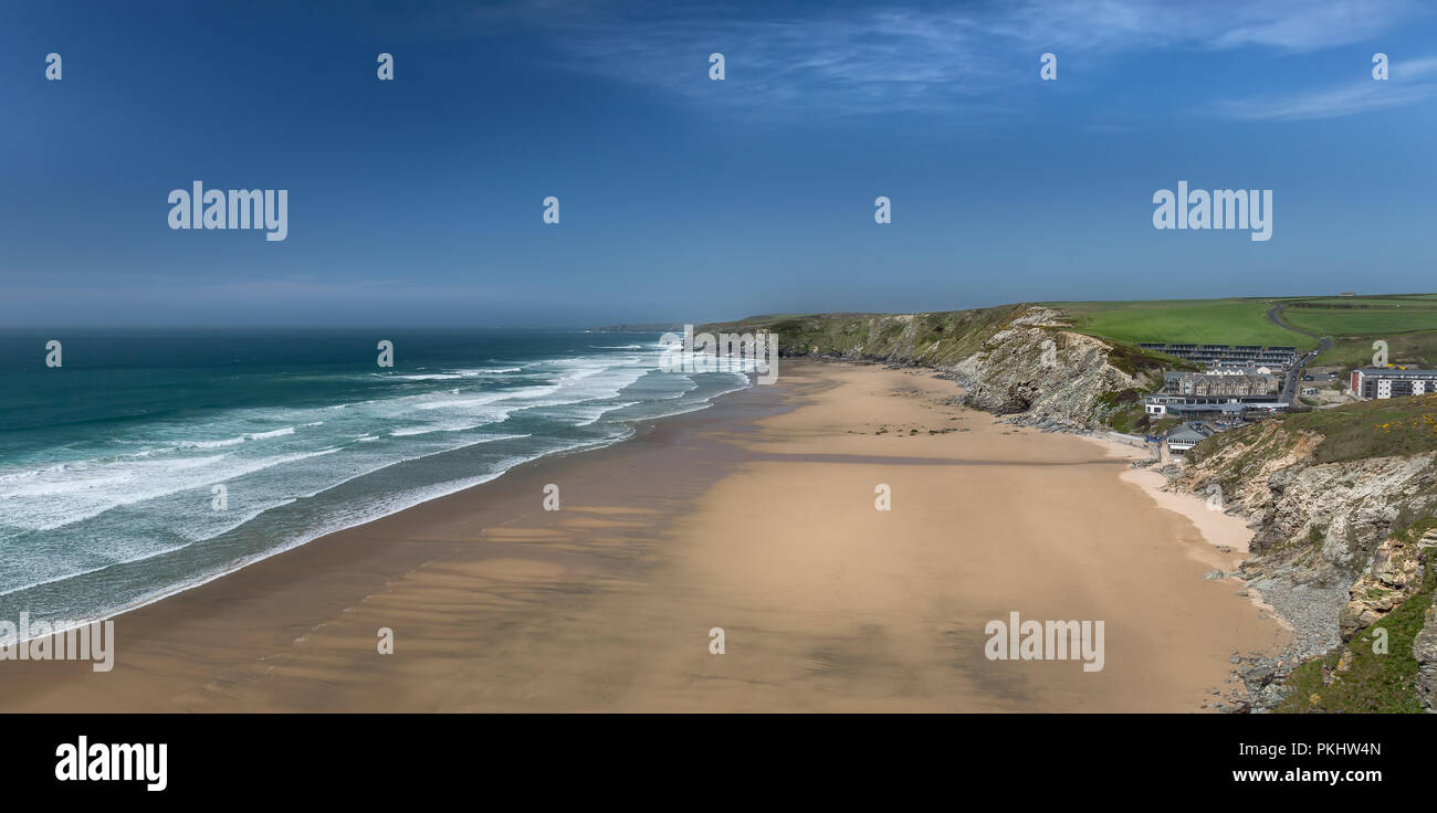 Plage déserte, le Watergate Bay, Cornwall Banque D'Images
