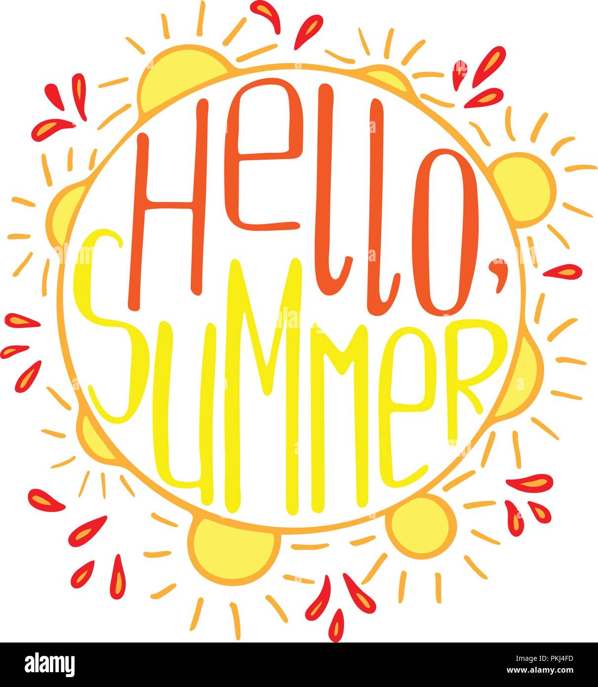 Illustration unique avec un lettrage dessiné à la main pour l'été. Bonjour, dans le cadre d'été ronde. Illustration de Vecteur