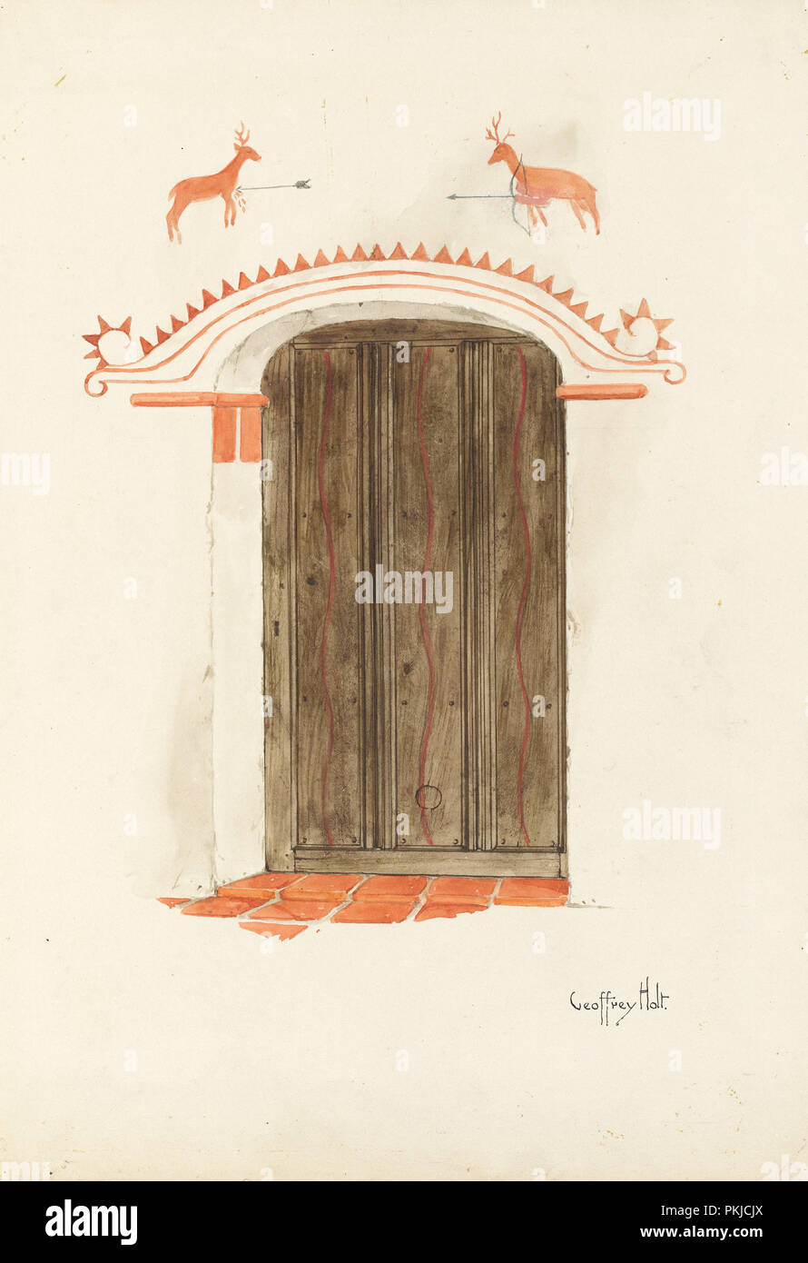 Dessin Restauration Decoration Murale Sur Porte Facade D Mission House En Date Du Ch 1937 Dimensions Hors Tout 35 7 X 24 5 Cm 14 1 16 X 9 5 8 In Objet De