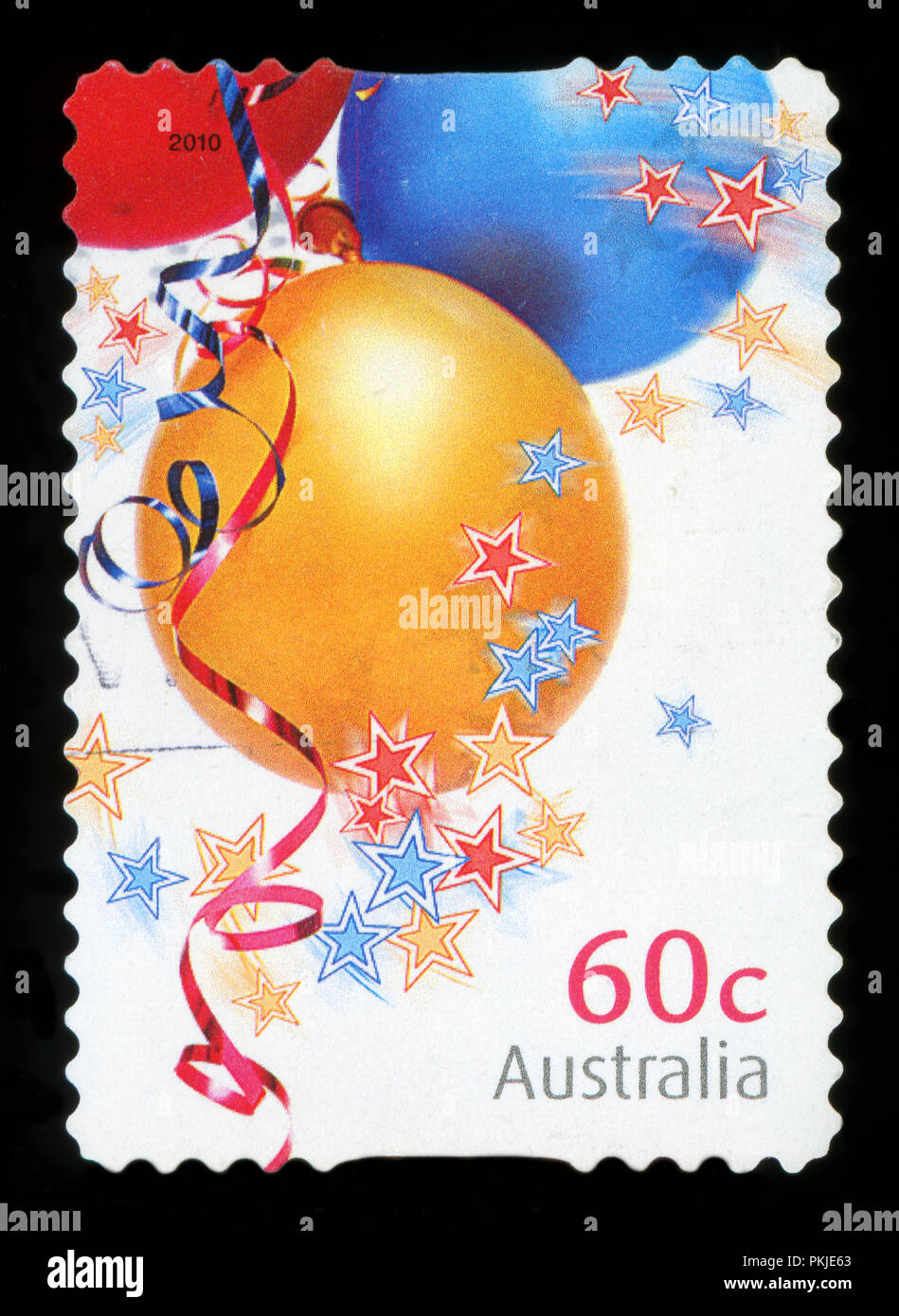 L'AUSTRALIE - circa 2010 : timbre imprimé en Australie montre les trois ballons, question de Noël, vers 2010 Banque D'Images