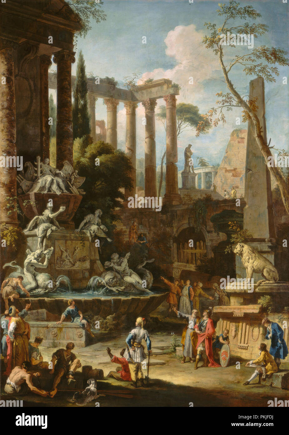 Monument à l'amiral Sir Clowdisley pelle. En date du : 1725. Dimensions : hors tout : 222,1 x 158,8 cm (87 7/16 x 62 1/2 in.) : 251,3 x 188,4 encadrée x 10,8 cm (98 15/16 x 74 3/16 x 4 1/4 in.). Médium : Huile sur toile. Musée : National Gallery of Art, Washington DC. Auteur : Sebastiano Ricci et Marco Ricci. Banque D'Images