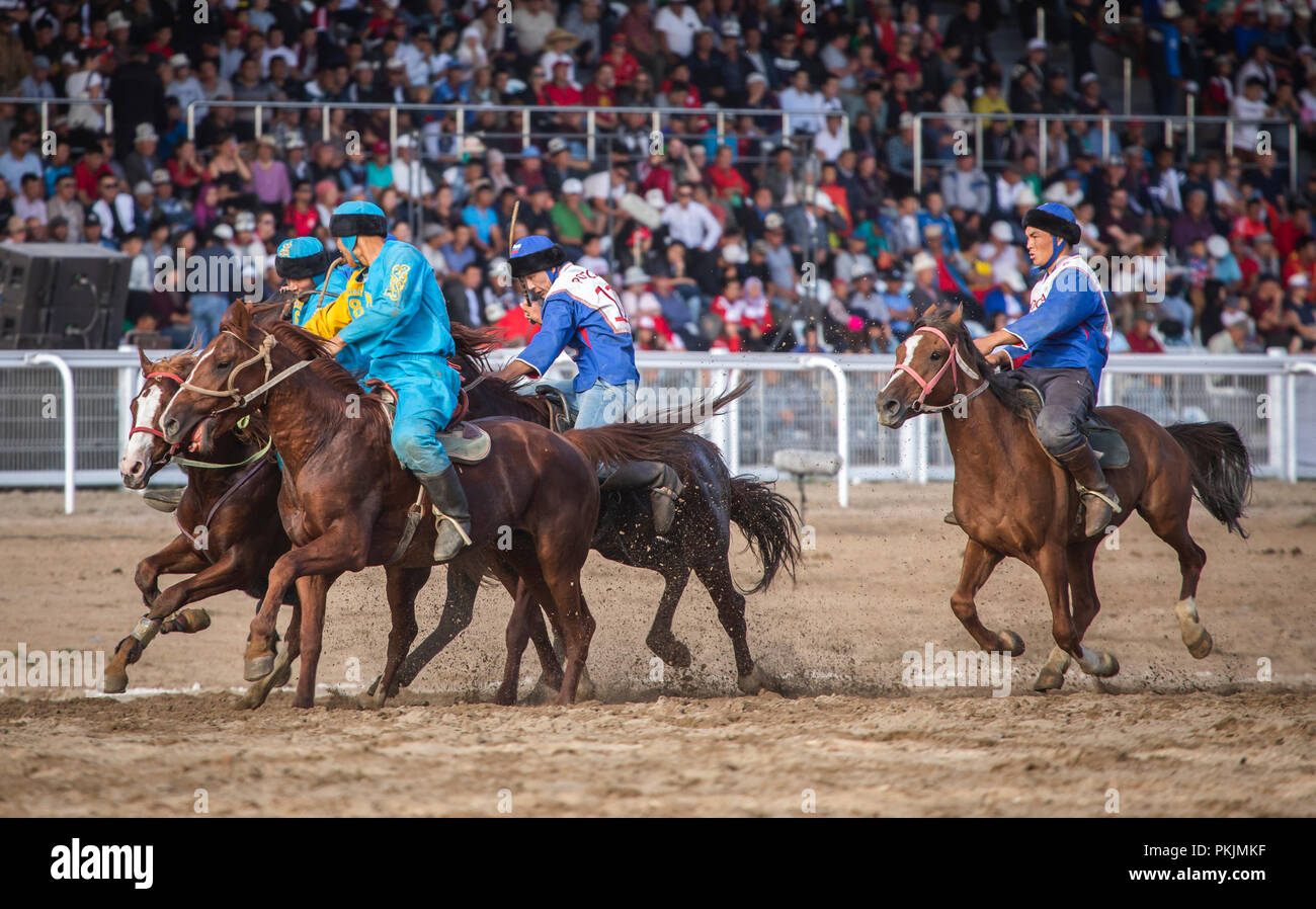 Le lac Issyk-Koul, Kurgyzstan, 7 septembre 2018 : jeu de kok-boru Banque D'Images