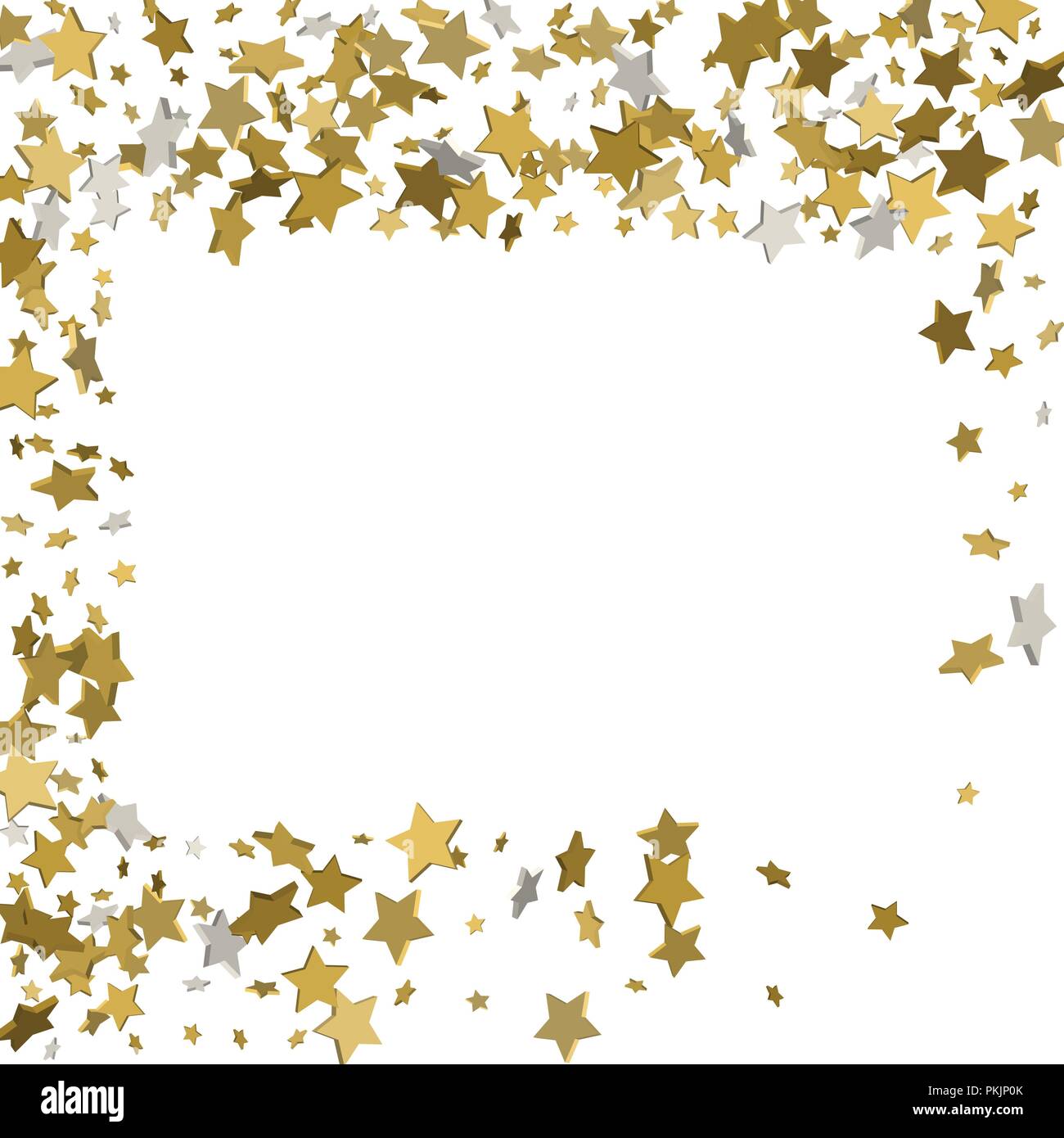 Or 3d Cadre Ou Une Bordure De Dispersion Aleatoire Etoiles D Or Sur Fond Blanc L Element De Conception De Banniere De Fete Anniversaire Et Carte De Vœux Carte Postale W Image Vectorielle Stock