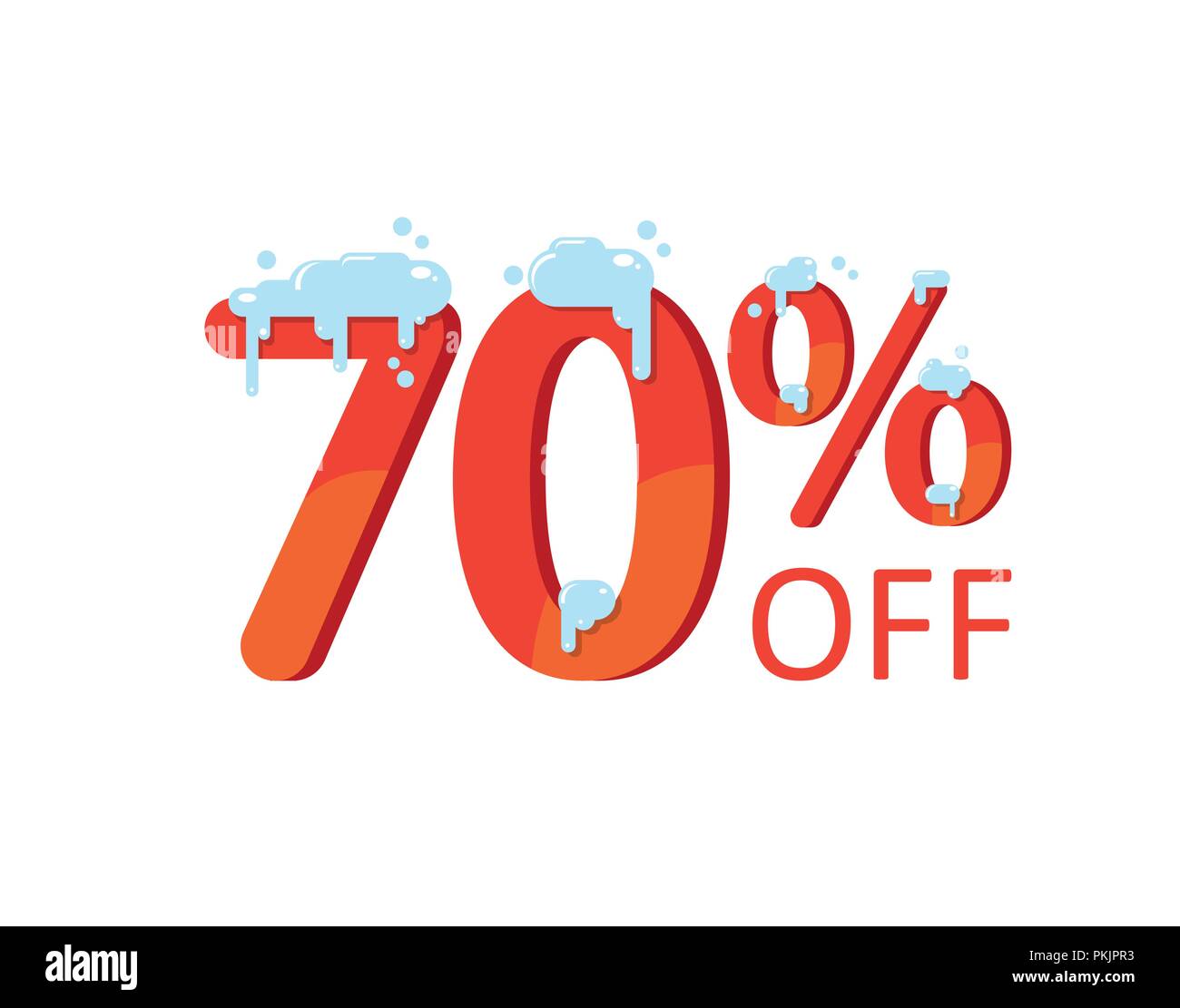 70 off. Un rabais de 70  %. Les nombres dans la neige. Vente d'hiver, vente de Noël, maison de vente. Télévision vector illustration Illustration de Vecteur