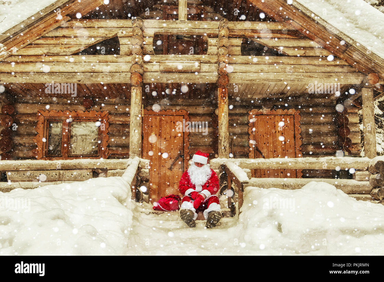 La vie quotidienne du Père Noël. Accueil du Père Noël au pôle Nord. Banque D'Images