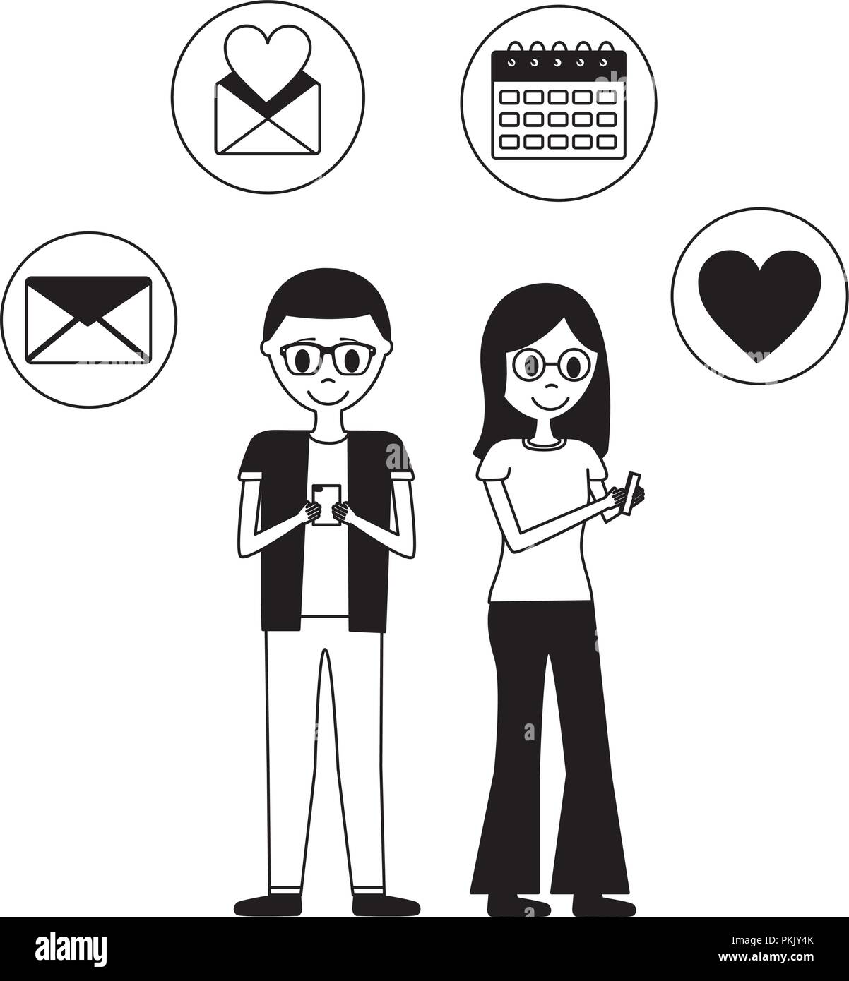 Jeune couple avec set de caractères avatar icônes Illustration de Vecteur