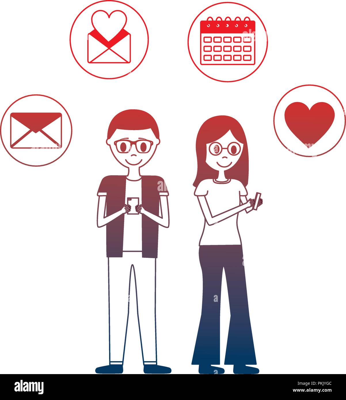 Jeune couple avec set de caractères avatar icônes Illustration de Vecteur