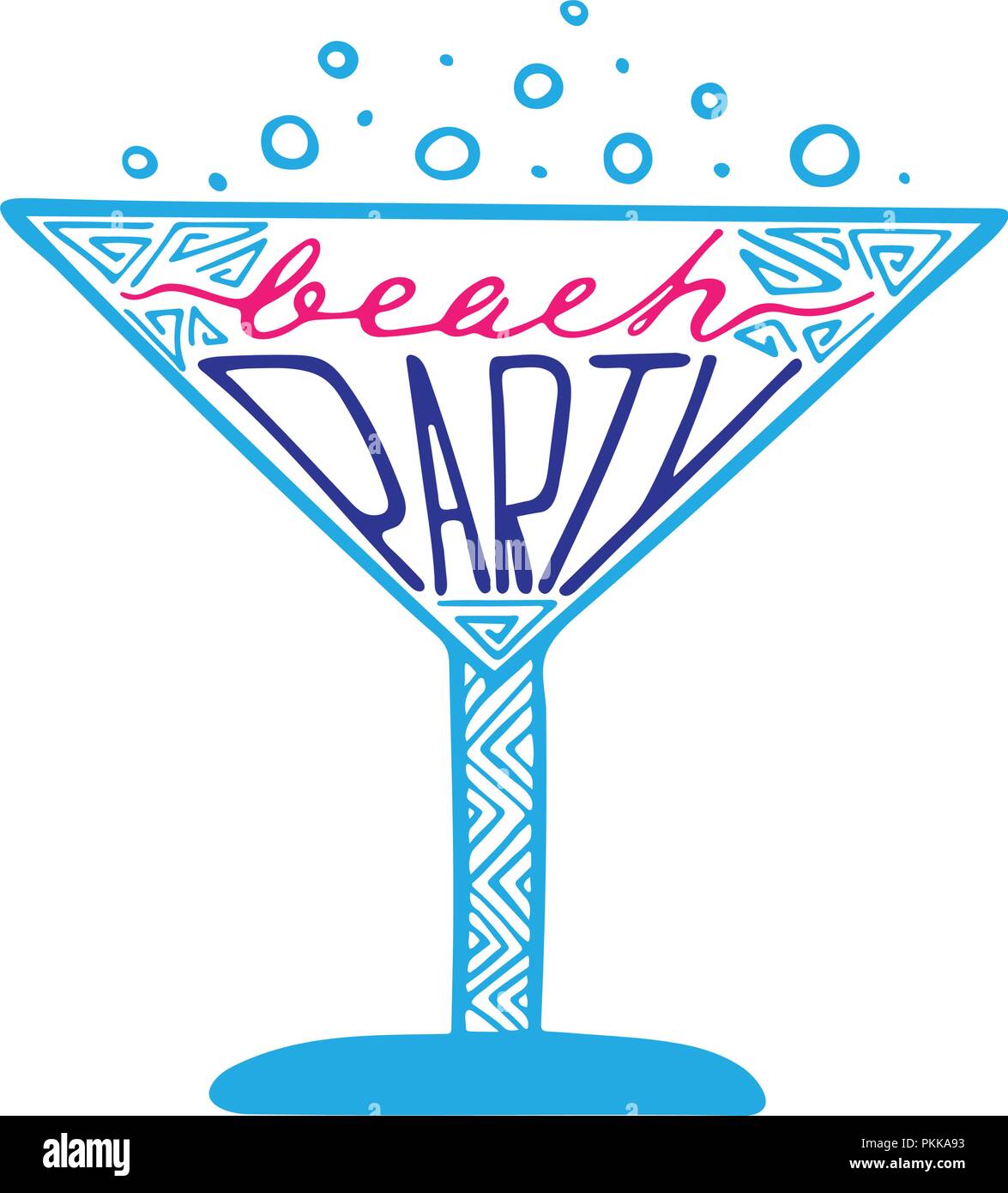 Illustration unique avec un lettrage dessiné à la main pour les fêtes sur la plage. Illustration de Vecteur