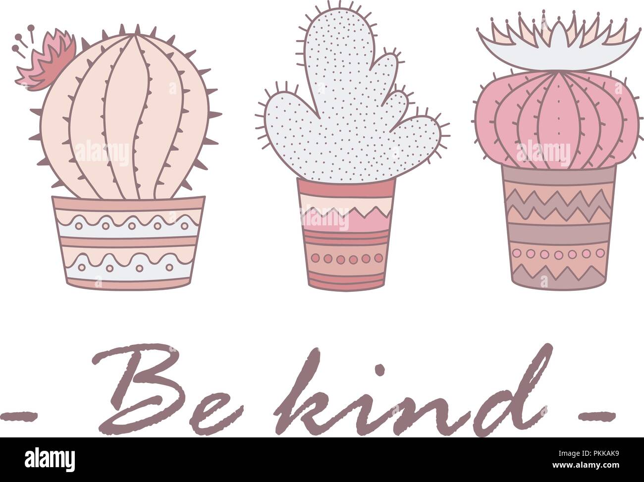 Cute illustration avec trois cactus dans le style mexicain. Être gentil. Illustration de Vecteur