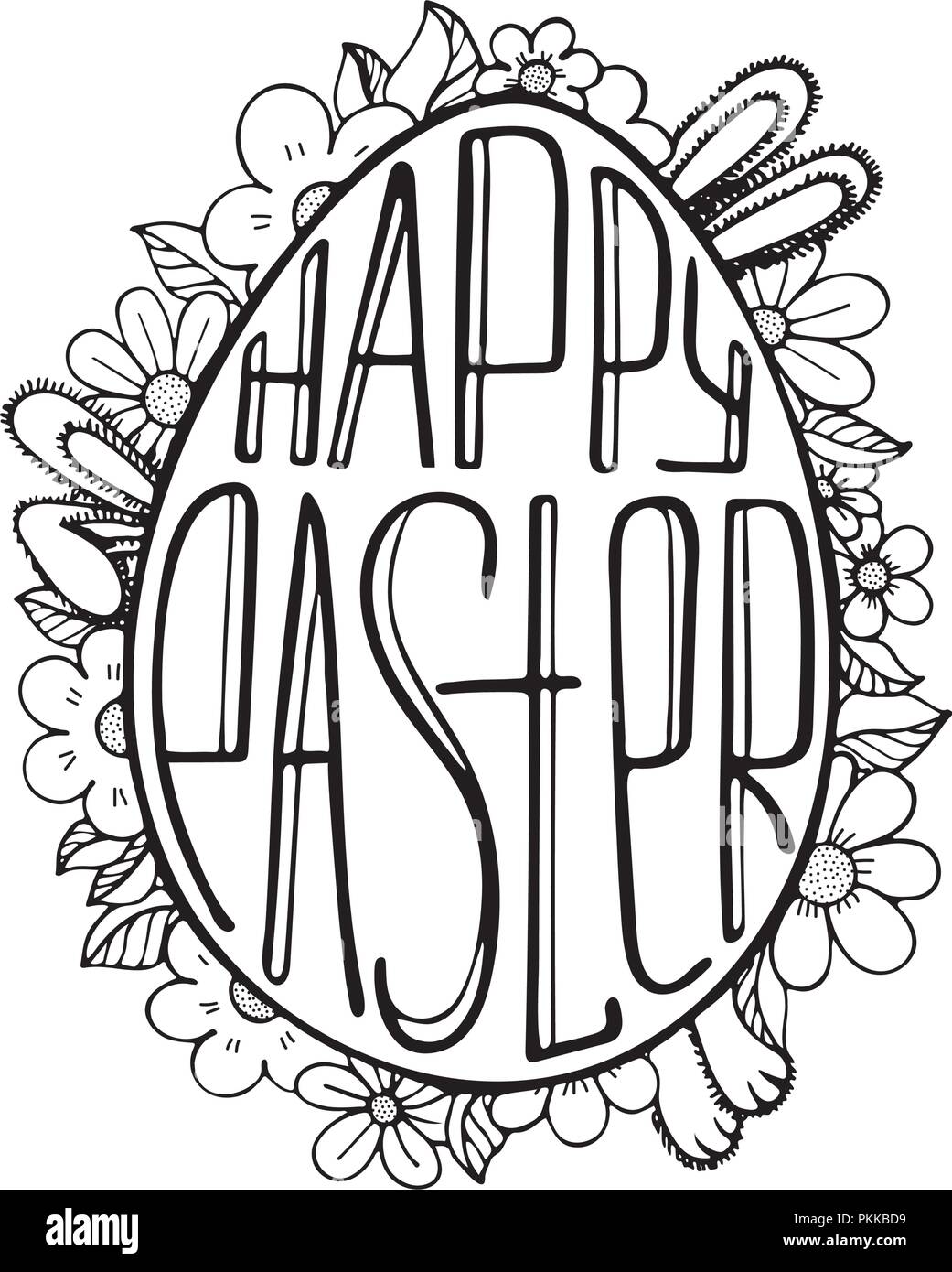 Œuf de pâques avec lettrage créatif à l'intérieur et les fleurs en arrière-plan. Illustration de Vecteur