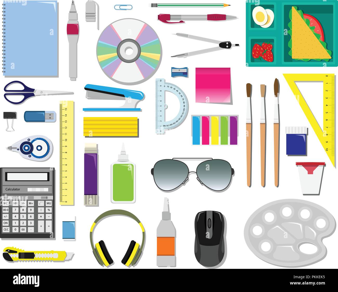 Vecteur de couleur ensemble de fournitures de bureau. Illustration de Vecteur