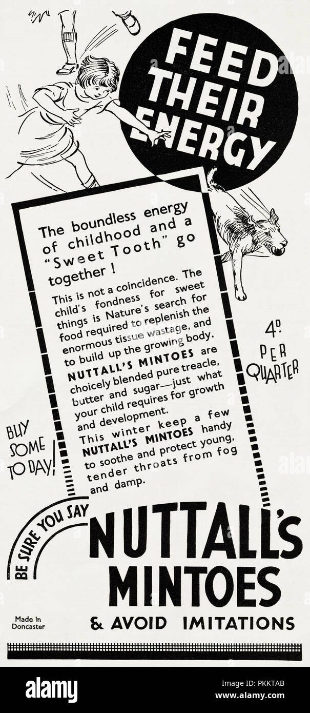 1930 old vintage publicité publicité originale Lapin de Mintoes effectuée dans Doncaster England UK magazine en Anglais vers 1932 Banque D'Images