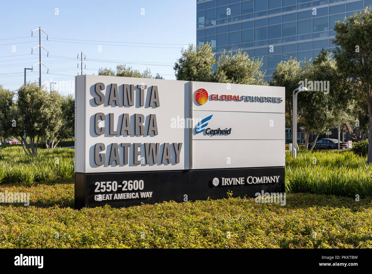Santa Clara, la passerelle 2550-2600 Great America, signe entre les bâtiments ; Santa Clara, San José, Californie, États-Unis Banque D'Images