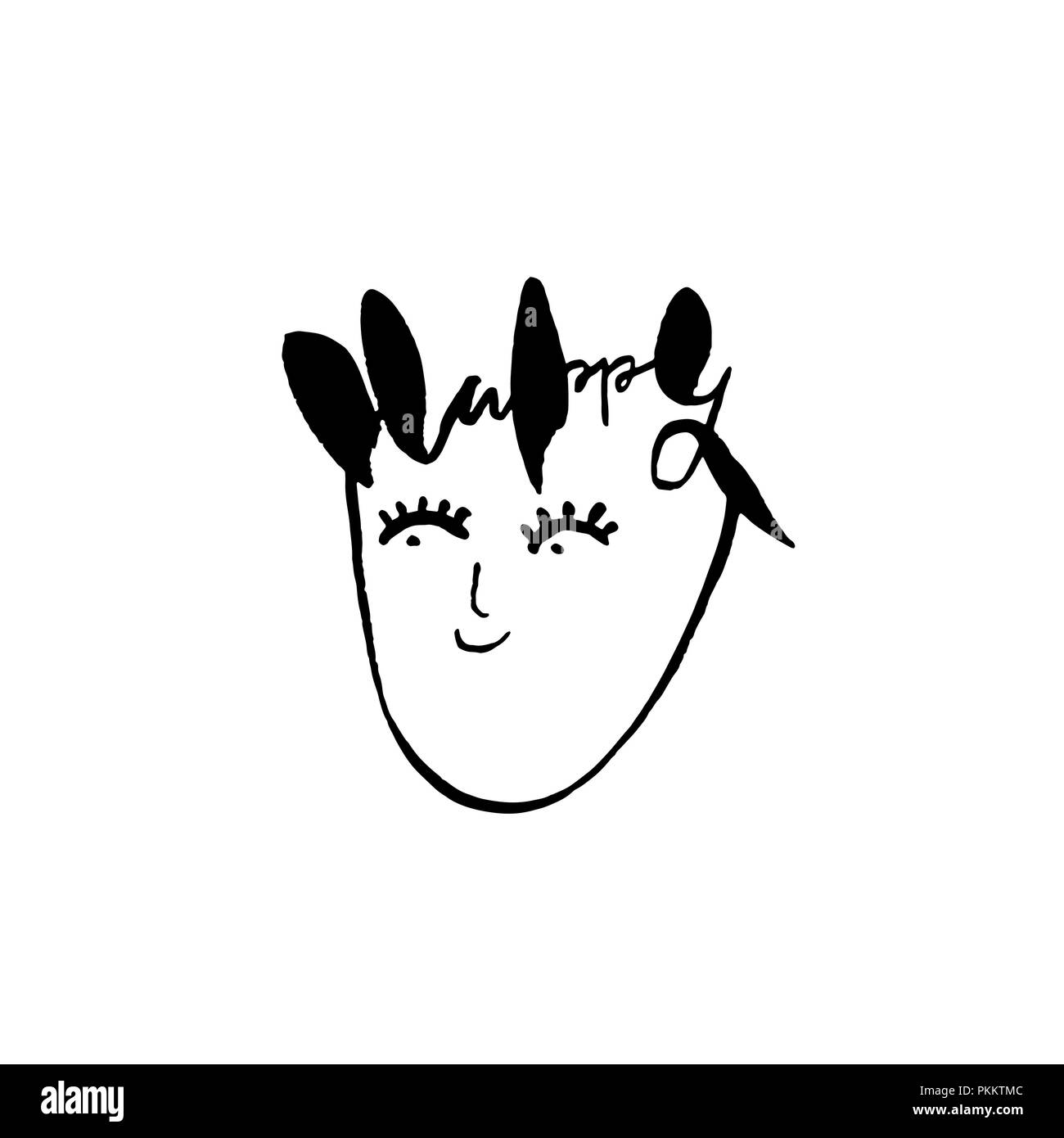 Heureux. Face à l'affiche de lettrage. Le travail de l'art dessiné à la main. Vector illustration. Illustration de Vecteur