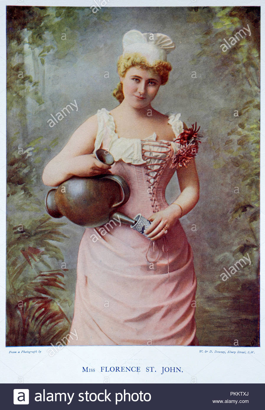 Florence St. John portrait, 1855 - 1912, était une chanteuse et actrice de la fin des époques victorienne et édouardienne célèbre pour ses rôles dans l'opérette, burlesque musical, music-hall, l'opéra et, plus tard, la bande dessinée joue. Illustration couleur à partir de 1899. Banque D'Images