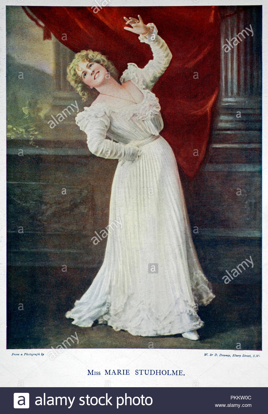 Marie Studholme portrait, 1872 - 1930, était une actrice et chanteuse connue pour son soutien et parfois des rôles principaux dans la comédie musicale de l'époque victorienne et édouardienne, illustration couleur à partir de 1899. Banque D'Images