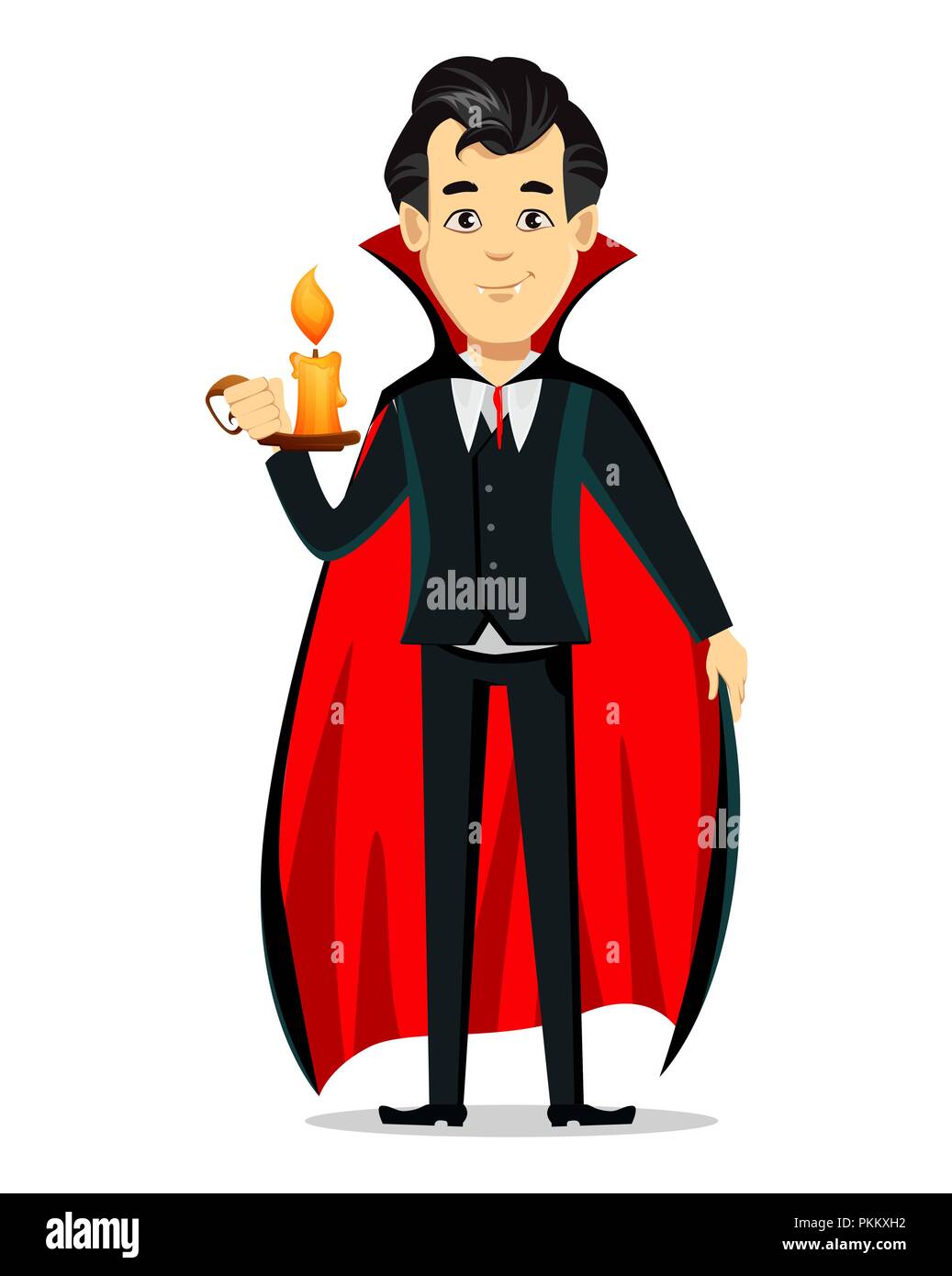 Happy Halloween. Vampire personnage vêtu de noir et cape rouge et la tenue  de bougie allumée. Utilisable pour l'invitation, affiche, flyer, carte de  vœux Image Vectorielle Stock - Alamy
