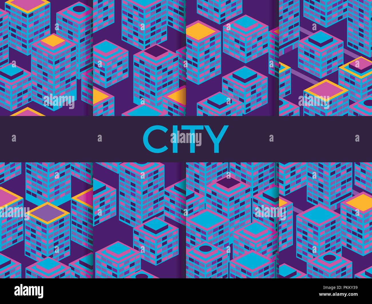 Cityscape seamless pattern set. Gratte-ciel isométrique, Metropolis. Vector illustration Illustration de Vecteur
