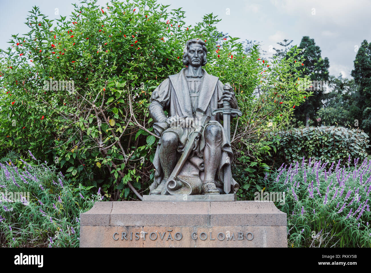 Monument de Christophe Colomb dans le Parc Santa Catarina, Madère, Portugal. Banque D'Images