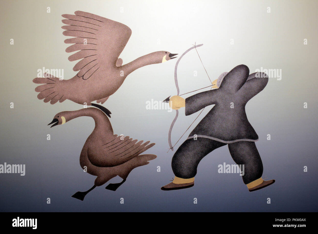 Art Inuit hunter représentant des Oies de tir avec arc et flèche Banque D'Images