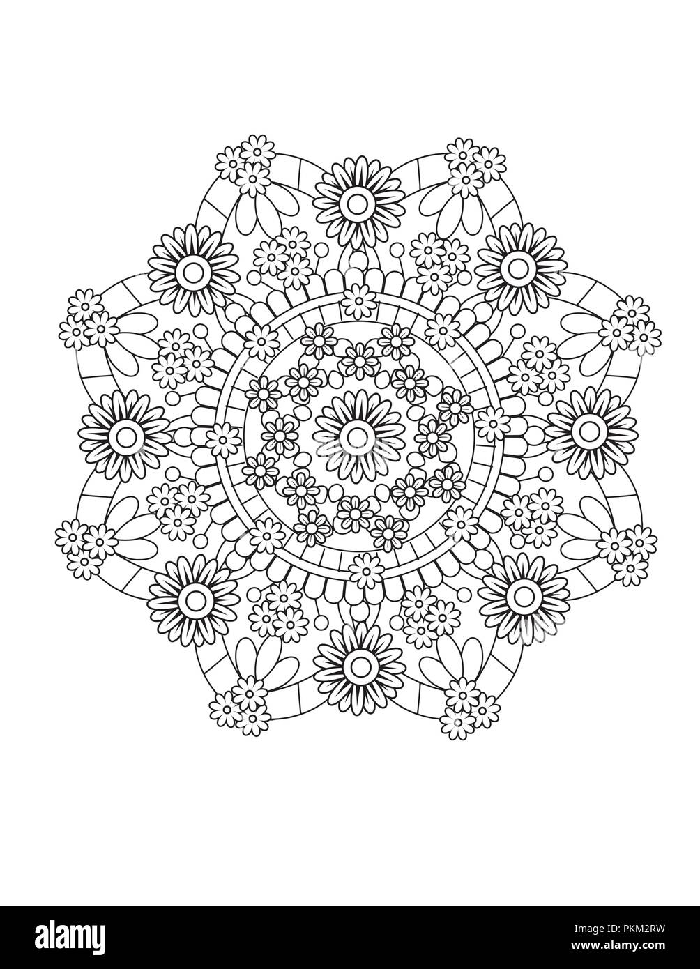 Motif floral mandala en noir et blanc. Livre de coloriage adultes page avec des fleurs et des mandalas. Motif Oriental, affiche des éléments décoratifs. . Hand drawn vector illustration Illustration de Vecteur