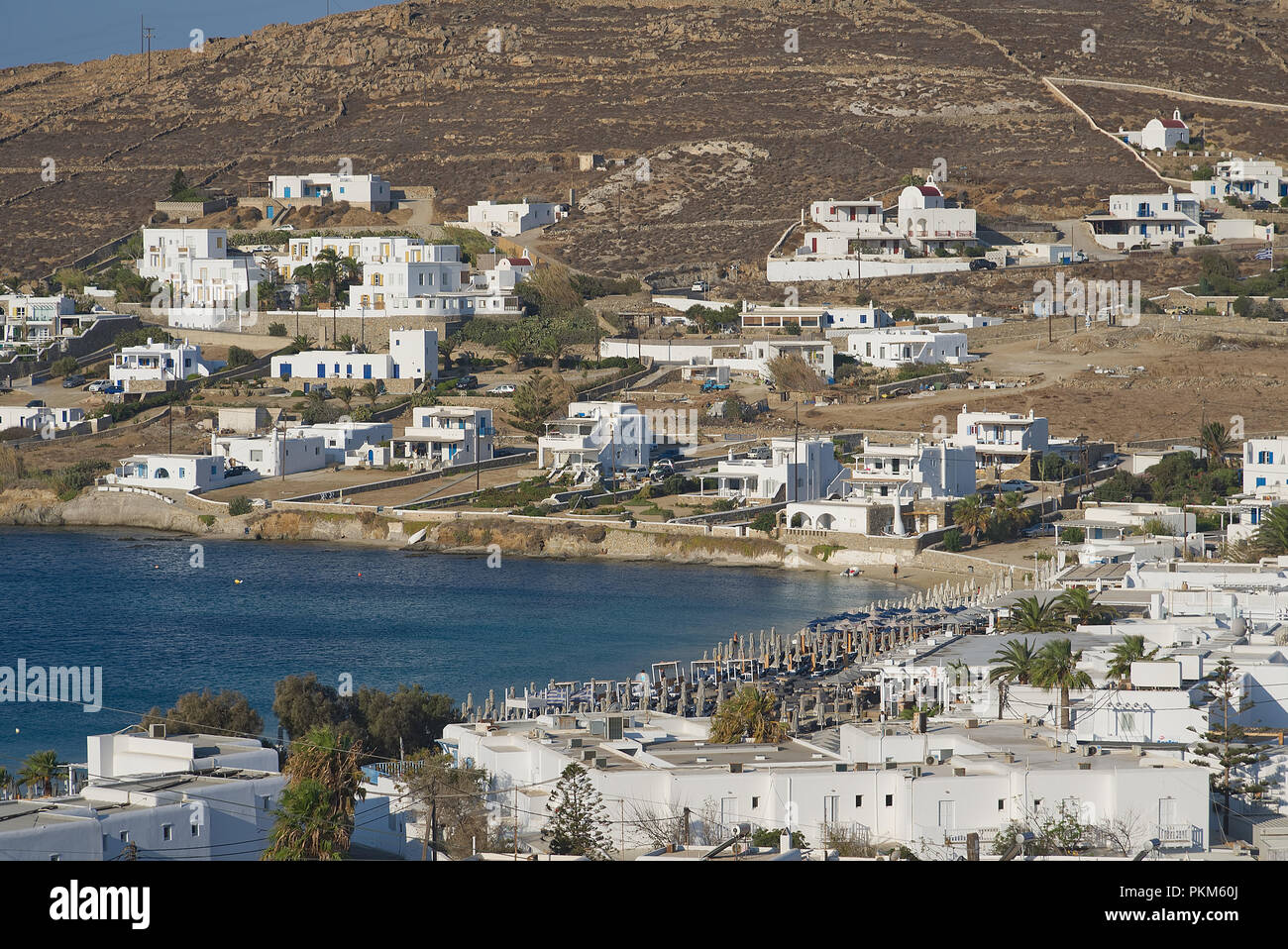 Village d'Ornos - île de Mykonos - Grèce - mer Egéé Banque D'Images