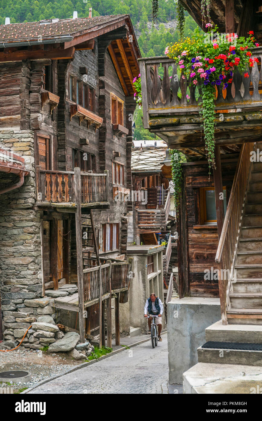 Hinterdorf. La partie la plus ancienne du village. Zermatt. Alpes suisses. Valais. La Suisse. L'Europe. Banque D'Images