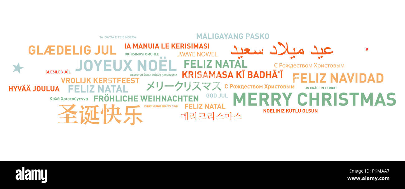 Joyeux Noël de la part du monde. Carte de célébration des langues différentes Banque D'Images