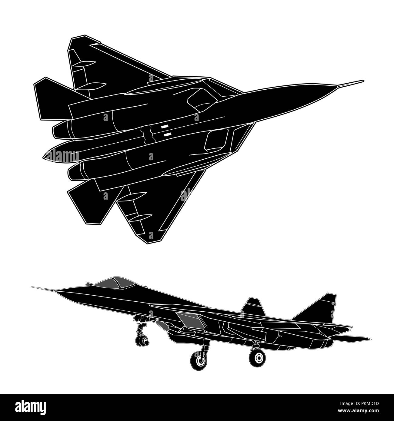 Vector dessin d'avion de chasse russe moderne. Illustration de Vecteur