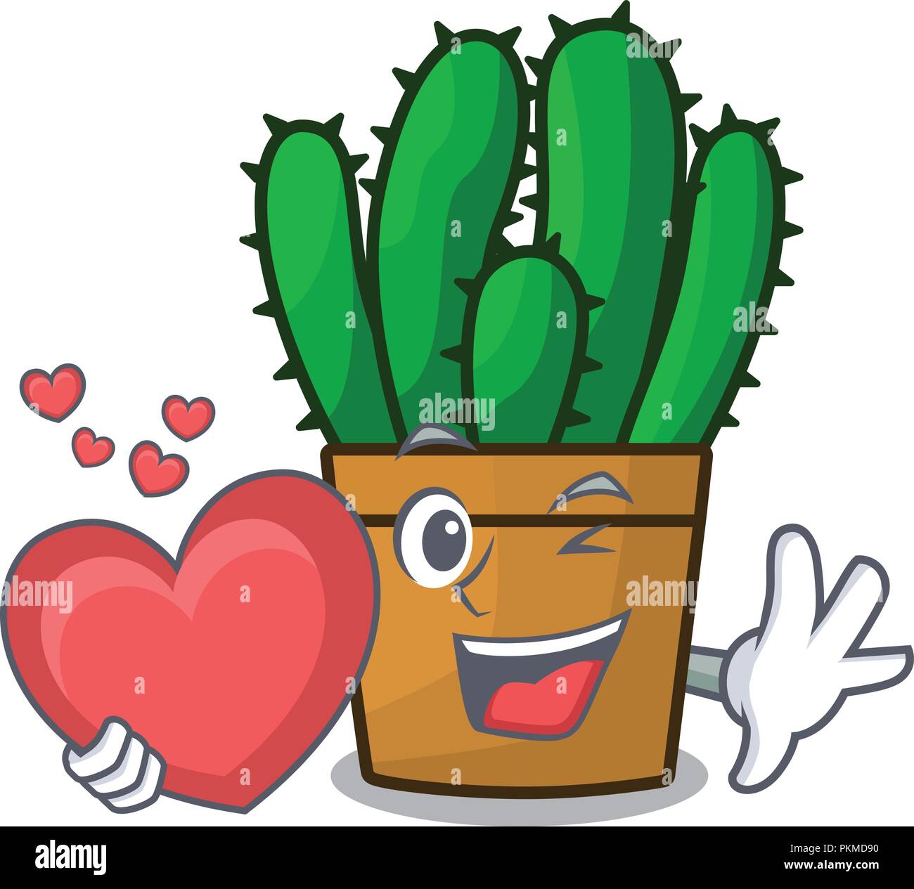 Avec l'euphorbe cactus coeur isolé sur Mascot Illustration de Vecteur