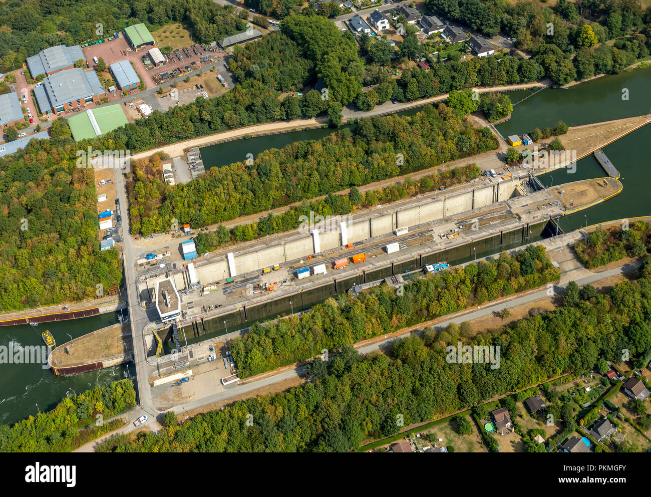 Vue aérienne, de HERNE-Ost, Rhine-Herne-Canal, rénovation, construction, Horsthausen, Herne, Ruhr, Rhénanie du Nord-Westphalie Banque D'Images