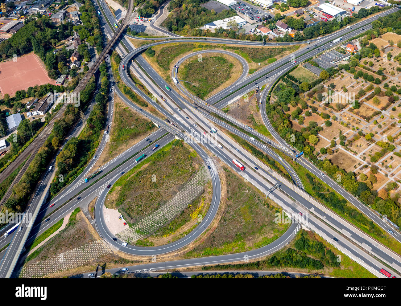 Vue aérienne, Herne Herne, intersection intersection intersection, Herne, autoroute A43, A42, les travaux de construction à l'autoroute Banque D'Images