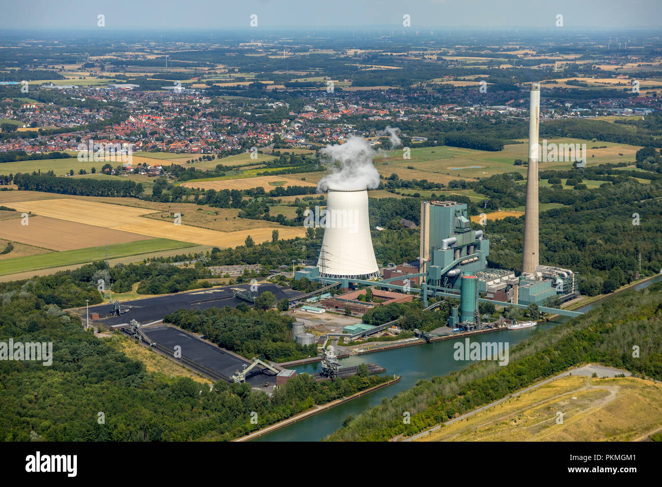 Vue aérienne, Power Plant Heil, joint power station Bergkamen, Bergkamen, Ruhr, Rhénanie du Nord-Westphalie, Allemagne Banque D'Images