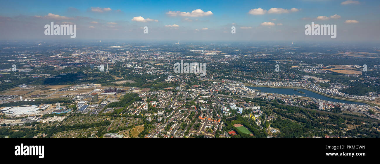 Vue aérienne, Panorama Phoenix West et Phoenix Lake, Dortmund, Dortmund, Hörde Ruhr, Rhénanie du Nord-Westphalie, Allemagne Banque D'Images