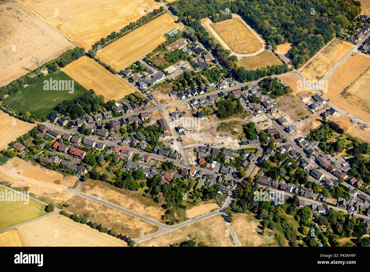 Vue aérienne de Hambach, Forêt, Bürwald Steinheide paysage, conservation, exploitation minière à ciel ouvert de lignite, de protestation Banque D'Images