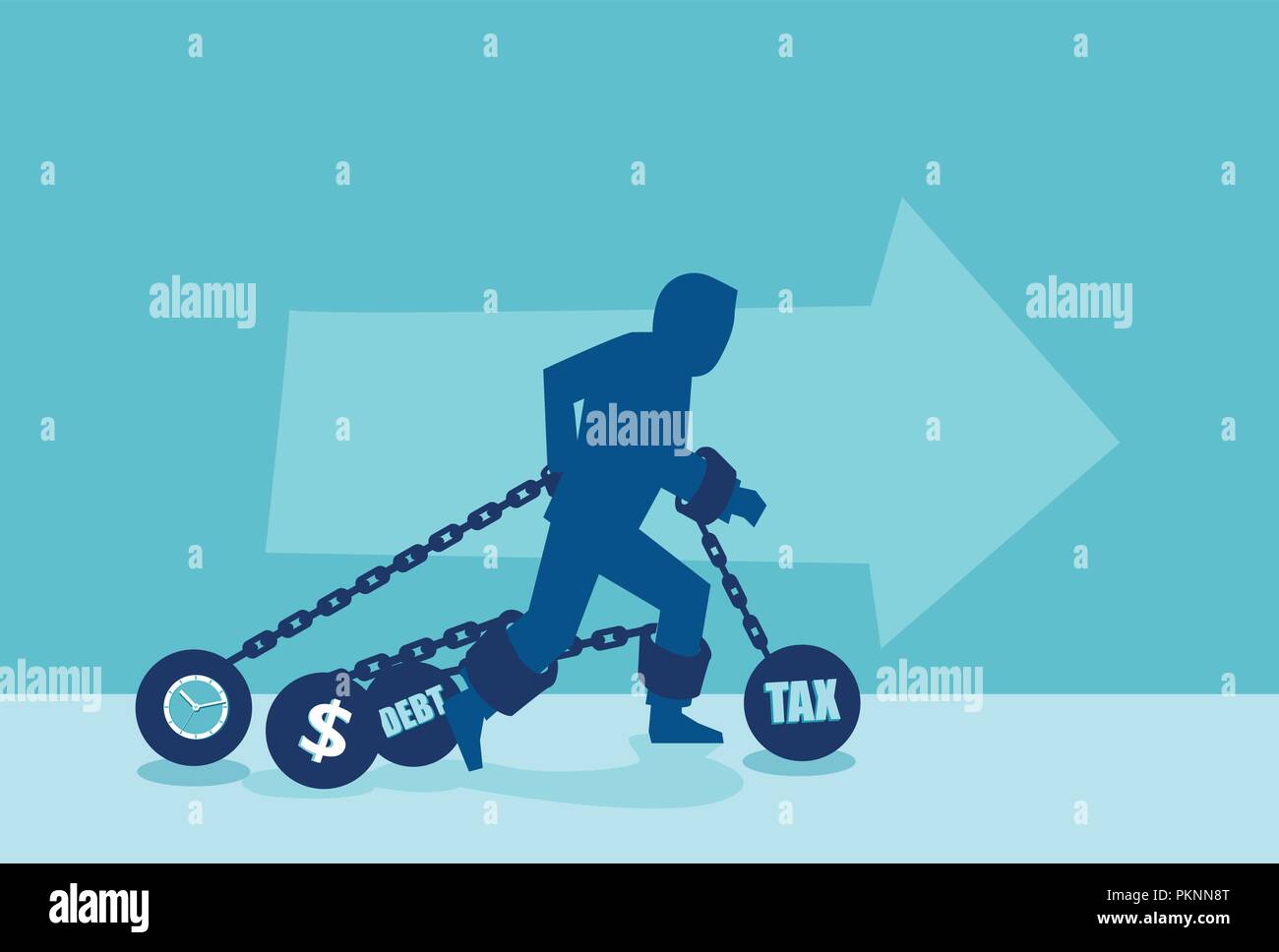 Vecteur d'un concept l'homme dans les chaînes de la dette des obligations financières. Illustration de Vecteur