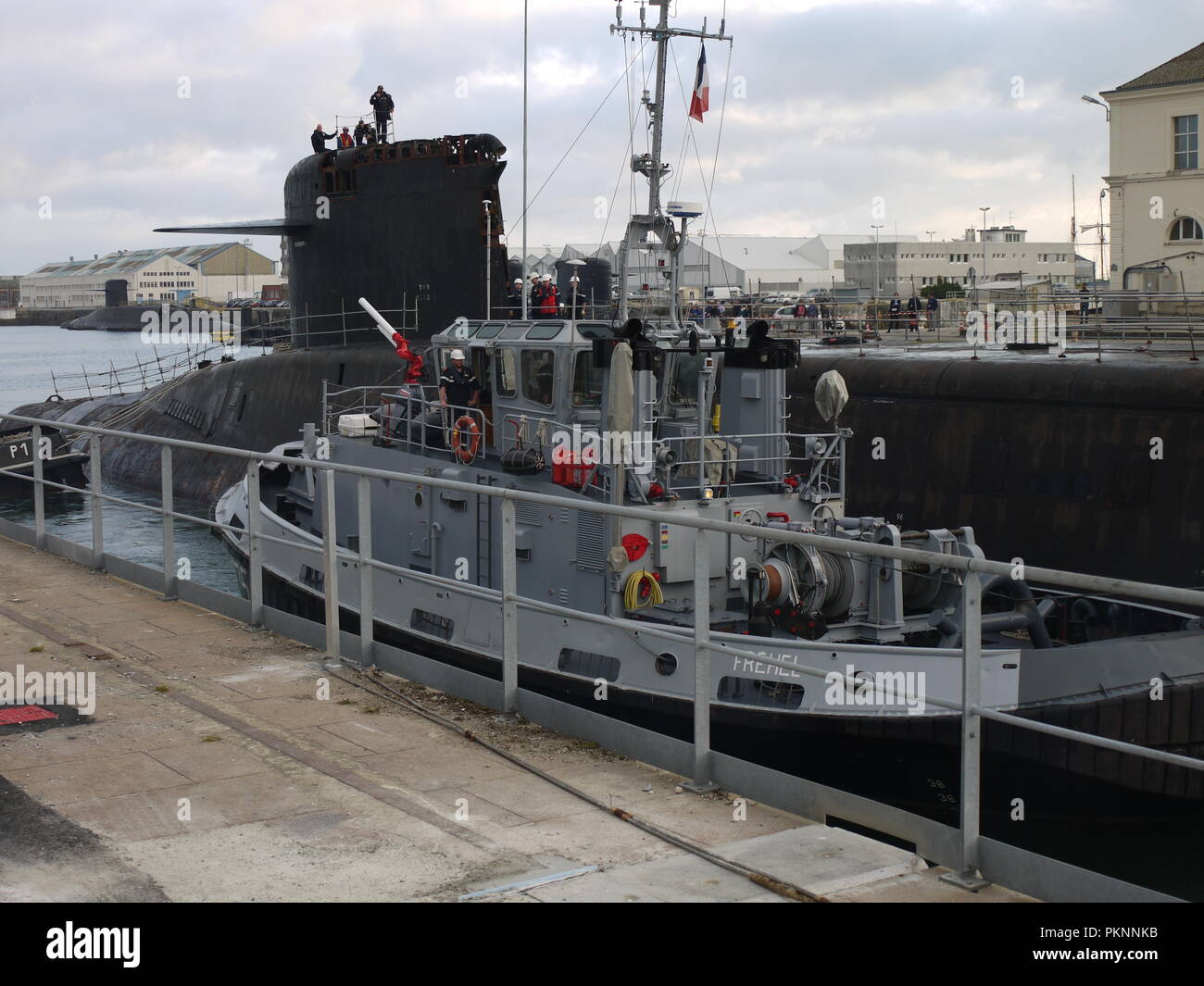 Sous-marin nucléaire lanceur de missiles Le Orénoque avant déconstruction à Cherbourg (Normandie) Banque D'Images