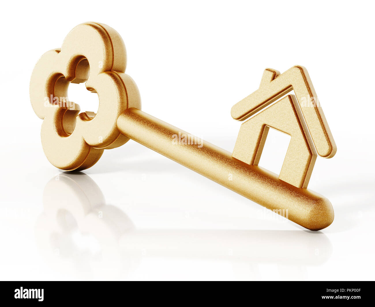 L'icône maison connecté à gold key. 3D illustration. Banque D'Images